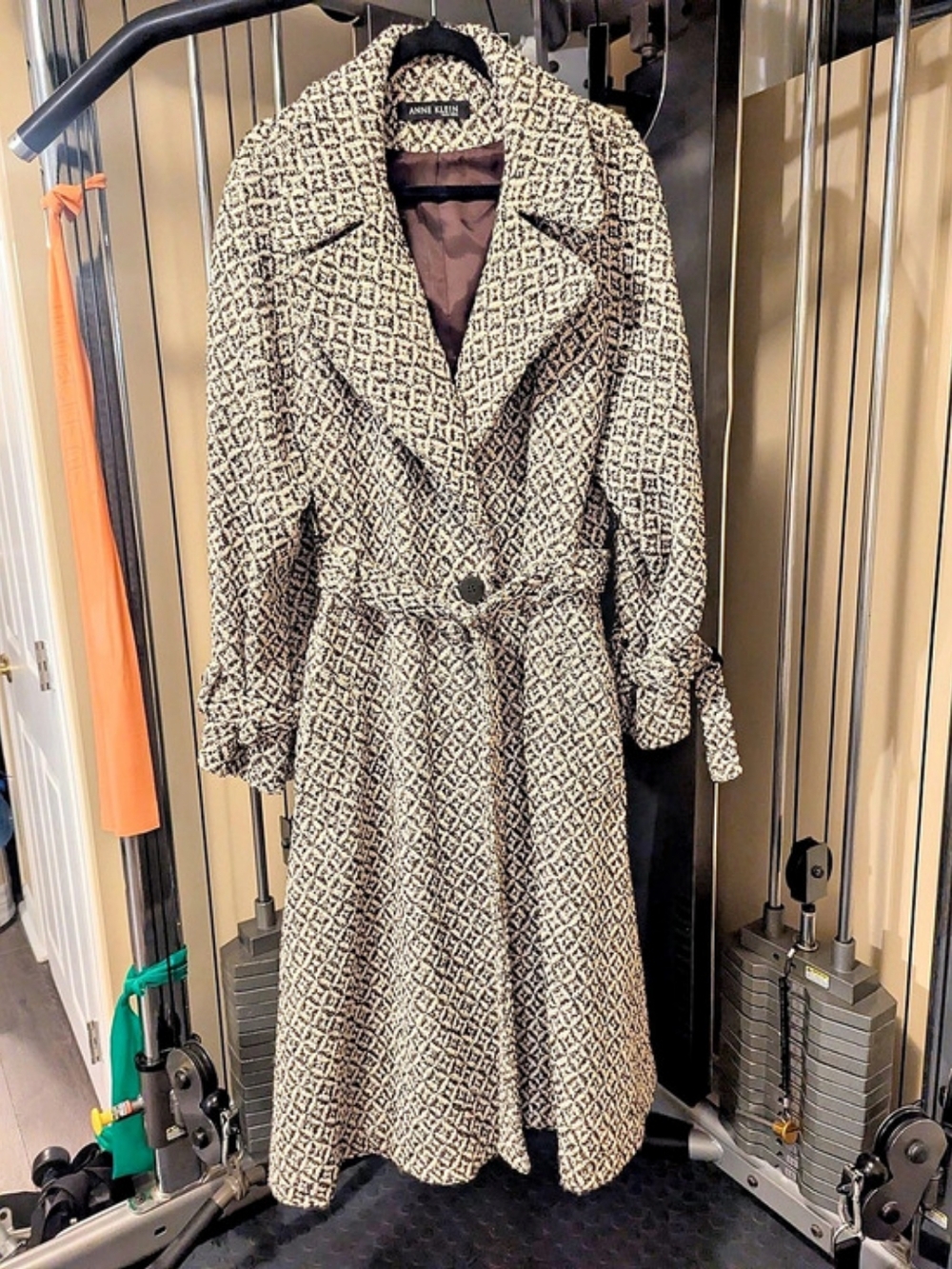 Anne Klein New York Geometric Trench Coat in Black & Cream